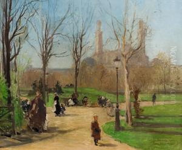 Parc Du Champ De Mars, Paris Oil Painting by Pierre Vauthier