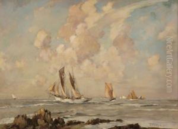 Voiliers Sur Un Littoral Breton by Ernest Vauthrin