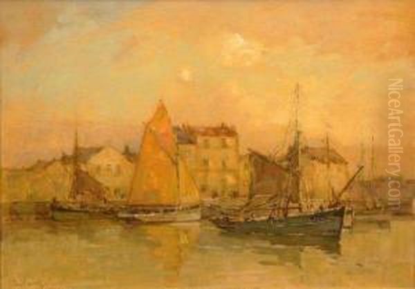 Bateaux De Peche A Quai Aux Sables D'olonne Oil Painting by Ernest Vauthrin