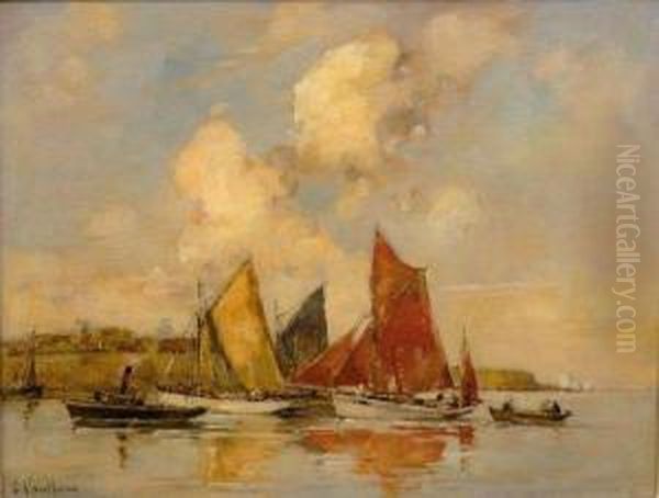 Thoniers A Concarneau Oil Painting by Ernest Vauthrin