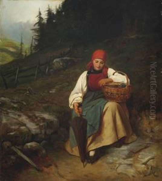 A Rest On The Way Oil Painting by Vautier