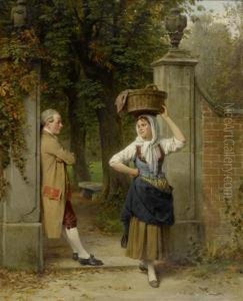 Gallant Gentleman And Peasant Girl Oil Painting by Benjamin I Vautier