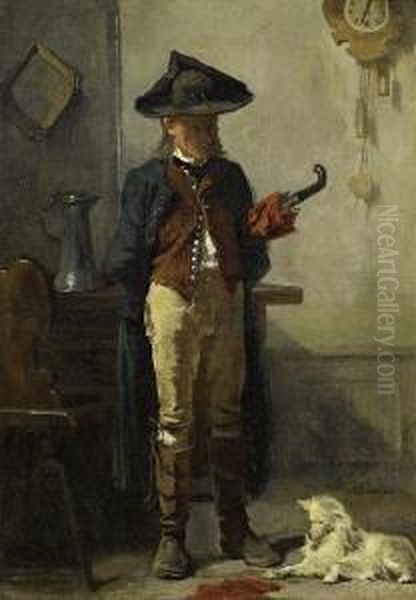 Interior, Soldier With A White Tricorn Oil Painting by Benjamin I Vautier