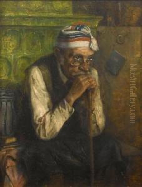 Old Man At The Stove Oil Painting by Benjamin I Vautier