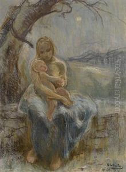 Mere Et Enfant Oil Painting by Otto Vautier