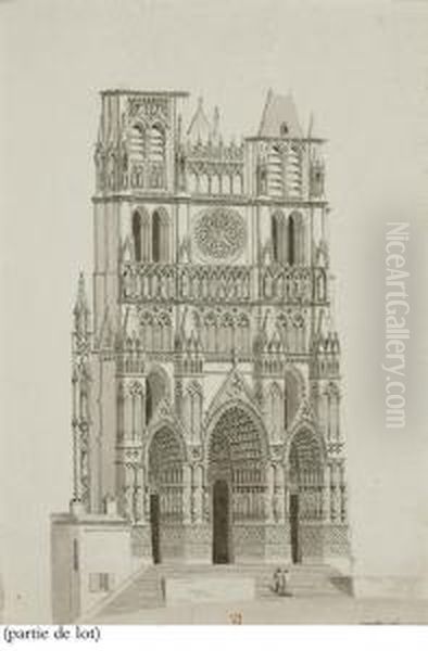 Facade De La Cathedrale D'amiens Oil Painting by Jean Lubin Vauzelle