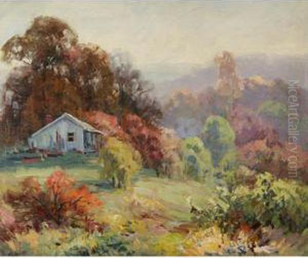 Brown County Autumn Vista With Cabin Oil Painting by John William, Will Vawter