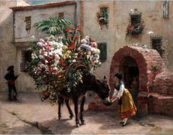 En Route To The Flower Market, Seville Oil Painting by Paul Vayson