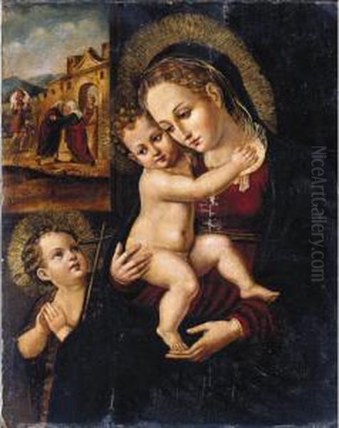 The Virgin And Child With The Infant Saint John The Baptist, The Meeting At The Golden Gate Beyond Oil Painting by Antonio Vazquez