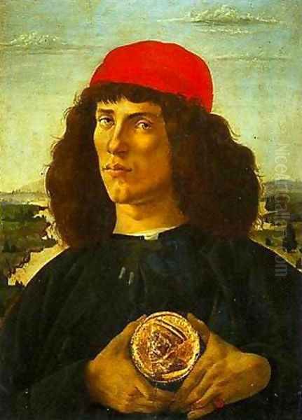 Portrait of a Young Man with a Medallion Oil Painting by Sandro Botticelli