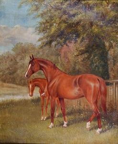 Mare And Foal Oil Painting by George Veal