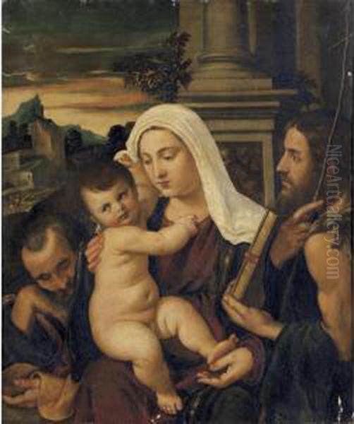 Madonna And Child With Saints Joseph And John The Baptist by Francesco Vecellio