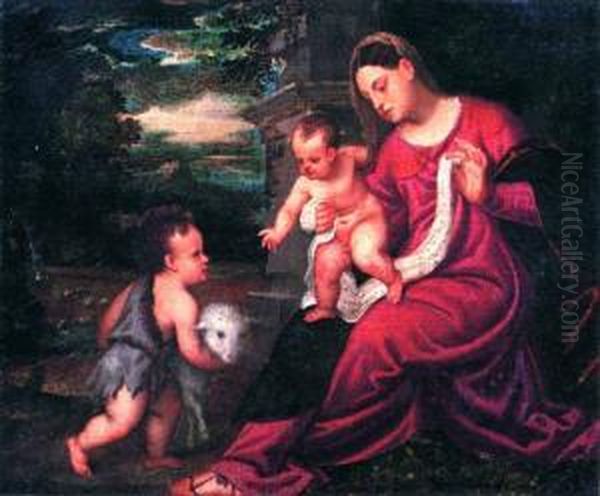 Madonna Con Bambino E San Giovannino Oil Painting by Francesco Vecellio