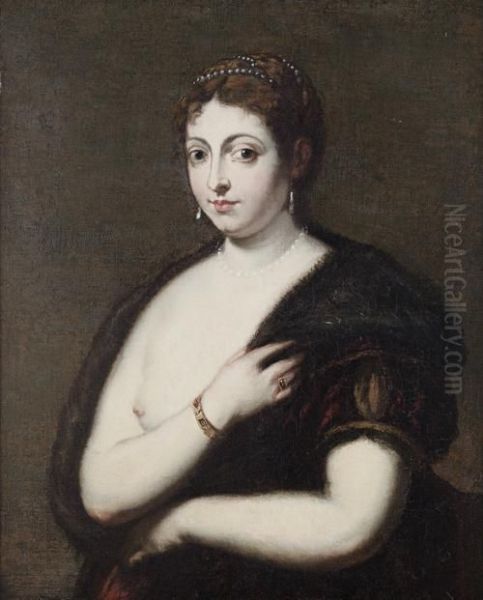 Portrait Of A Lady In A Fur Mantle Oil Painting by Tiziano Vecellio (Titian)