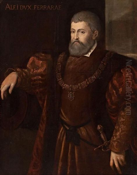 Retrato De Alfonso I, Duque De Ferrara Oil Painting by Tiziano Vecellio (Titian)