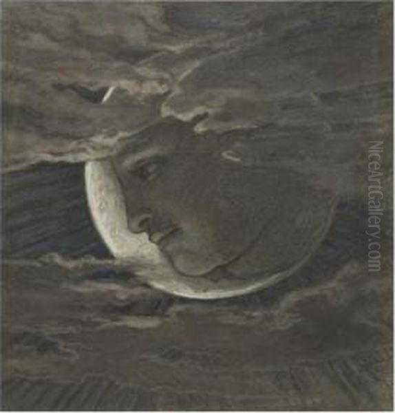 Luna Oil Painting by Elihu Vedder