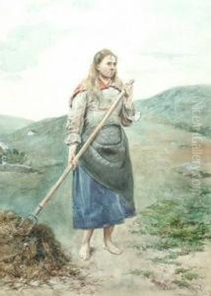 1868- Peasant In A Moorland Landscape by Pedro Vega Y Munoz