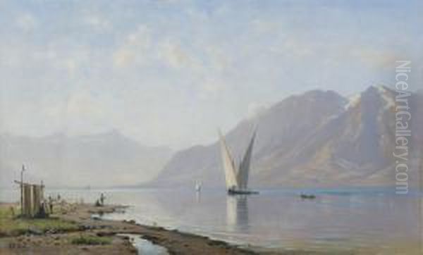 Lac Leman Oil Painting by Auguste Louis Veillon