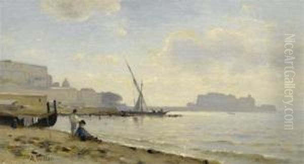 Coastal Area Near Naples Oil Painting by Auguste Louis Veillon