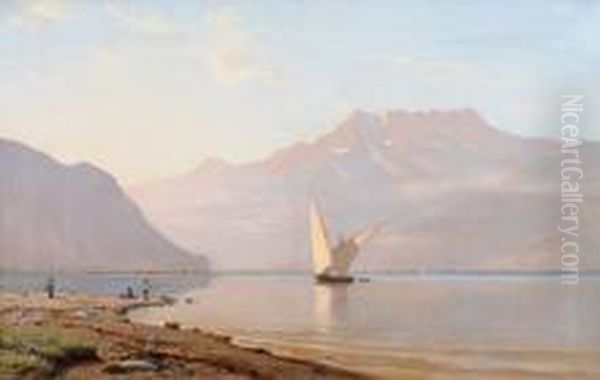 Blick Auf Den Genfersee Bei Clarens Oil Painting by Auguste Louis Veillon