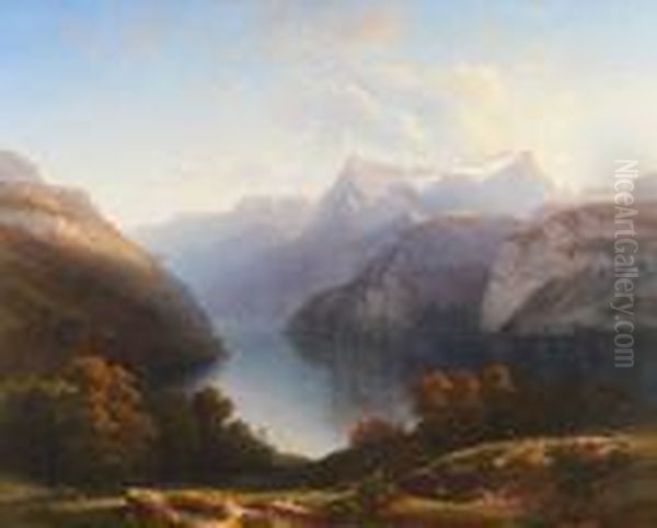 Blick Auf Den Urnersee Mit Gitschen Und Urirotstock Oil Painting by Auguste Louis Veillon