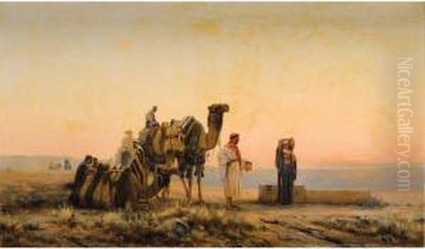 Le Repos Des Bedouins Oil Painting by Auguste Louis Veillon