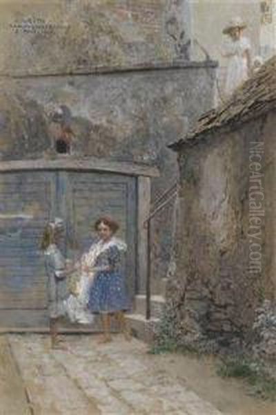 Stairs With A Barefooted Girl Oil Painting by Eduard Veith