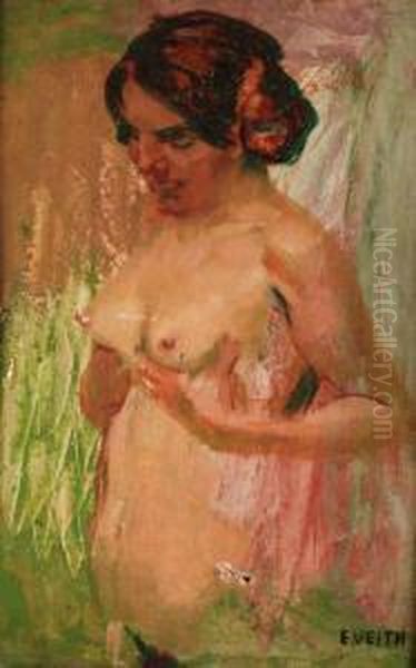 Halbakt Einer Jungen, Sich Die Brustehaltenden Frau Oil Painting by Eduard Veith