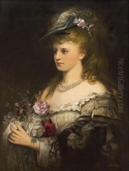 Portrait Of A Lady With Flowers Oil Painting by Franz Michael Veith