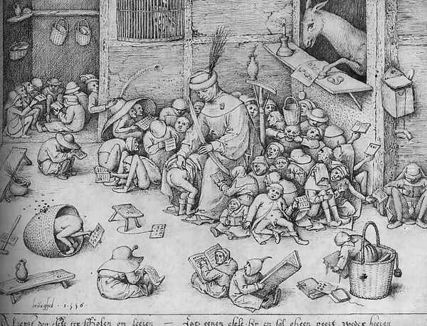 The Ass in the School 1556 Oil Painting by Pieter the Elder Bruegel