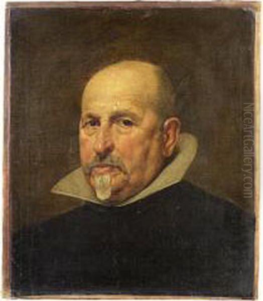 Portrait Of A Gentleman, Bust-length, In A Black Tunic And White Oil Painting by Diego Rodriguez de Silva y Velazquez