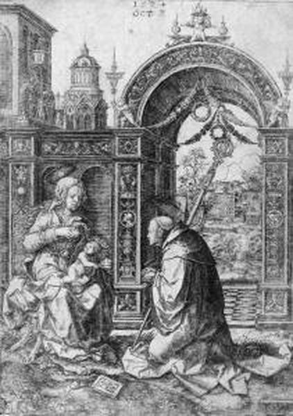 Der Heilige Bernhard Vor Der Madonna Mit Dem Kinde Kniend Oil Painting by Dirck Jacobsz. Vellert