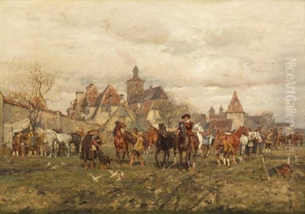 Leading The Horses Oil Painting by Wilhelm Velten