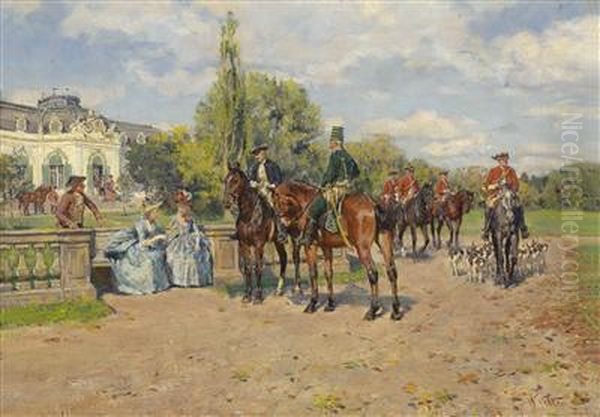 Hunting Group By The Palace Oil Painting by Wilhelm Velten