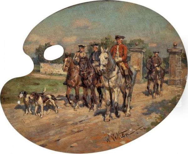 Ausritt Zur Jagd Oil Painting by Wilhelm Velten