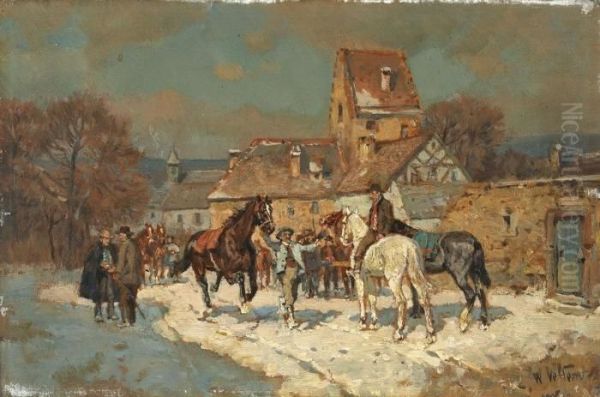 Pferdemarkt Am Stadtrand Oil Painting by Wilhelm Velten