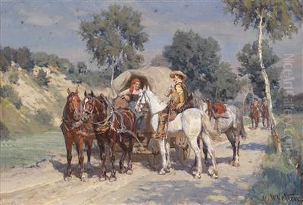 Encounter On The Country Road Oil Painting by Wilhelm Velten