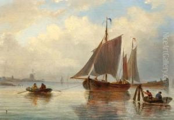 Boats On The Water Oil Painting by Johan Diderik Corn. Veltens