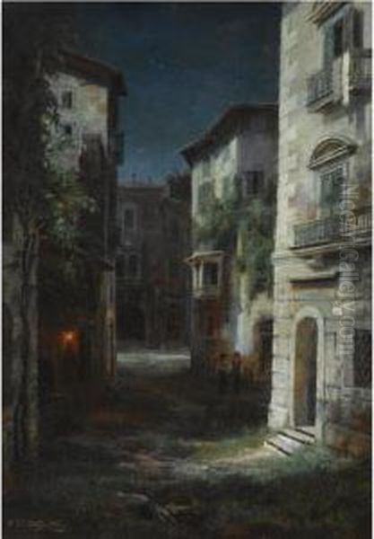 Moonlit Street Oil Painting by Ivan Avgustovich Vel'ts