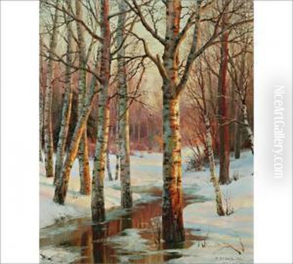 Early Spring In A Birchwood Oil Painting by Ivan Avgustovich Vel'ts