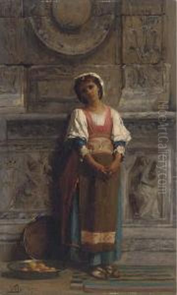 A Southern Italian Market Girl Oil Painting by Anatole Vely