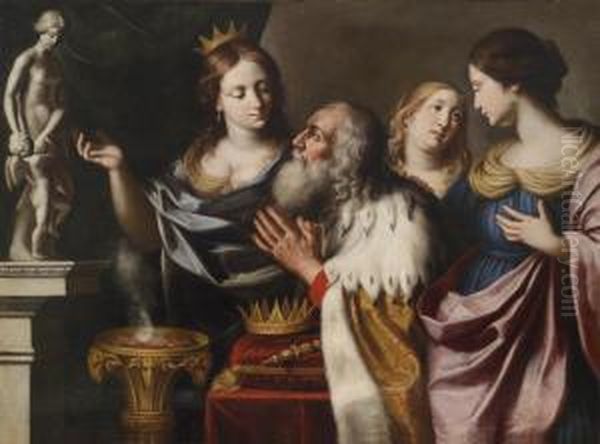 King Solomon Lead Into Idolatry By Hiswives Oil Painting by Giovanni Venanzi Di Pesaro