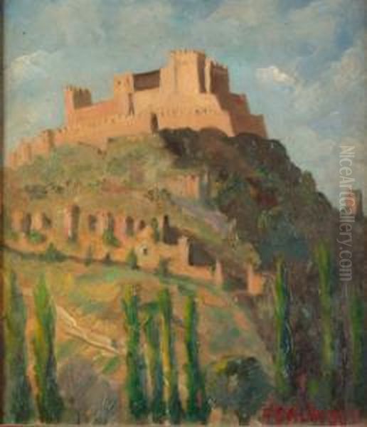 Castillo De Monzon Oil Painting by Salvadora Veneras Y Galindo