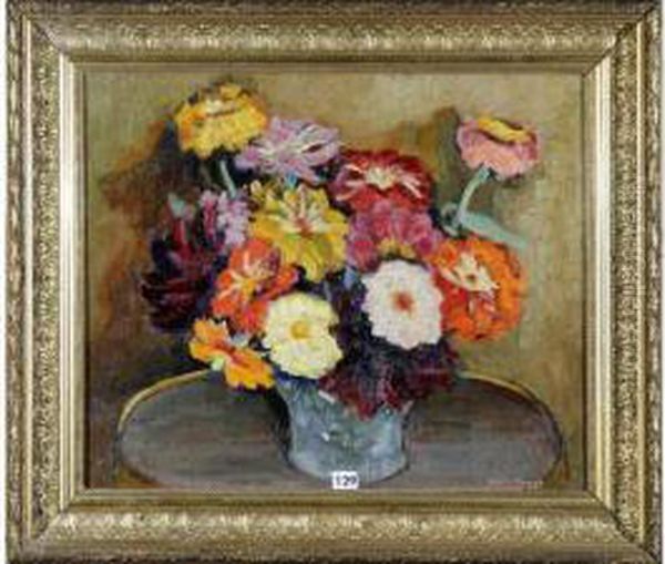 Vase De Zinnias Oil Painting by Gabriel Albert Venet