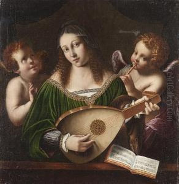 Saint Cecilia With Two Putti Oil Painting by Bartolomeo Veneto