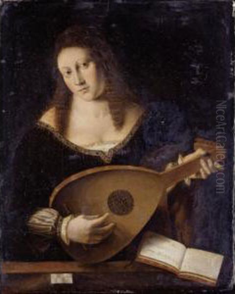 Young Woman Playing A Lute Oil Painting by Bartolomeo Veneto