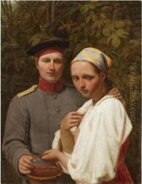 Soldier And Peasant Girl Oil Painting by Alexej Gavrilovitj Venetsianov