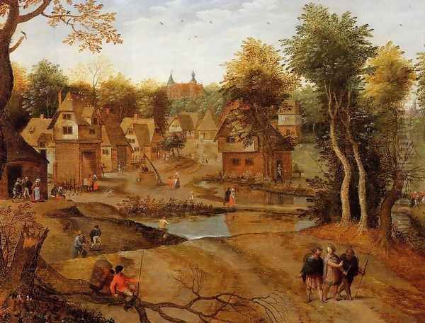 Village Landscape with Ammaus Pilgrims Oil Painting by Pieter the Elder Bruegel