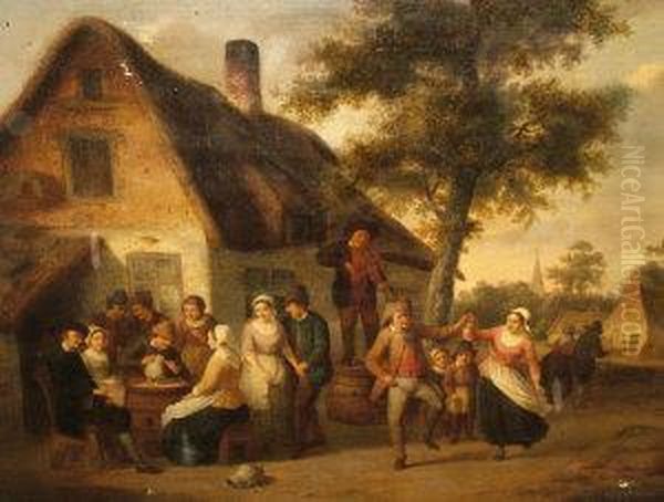 Villagers Making Merry By A Tavern Oil Painting by Camille Venneman