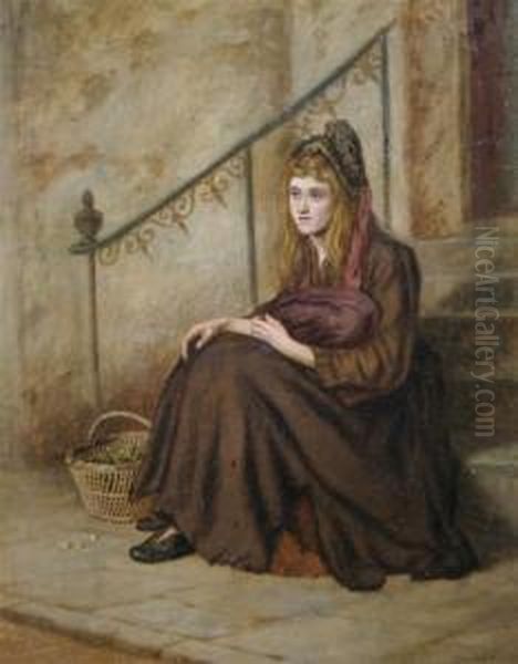 Woman On Steps Oil Painting by Arthur Ventnor